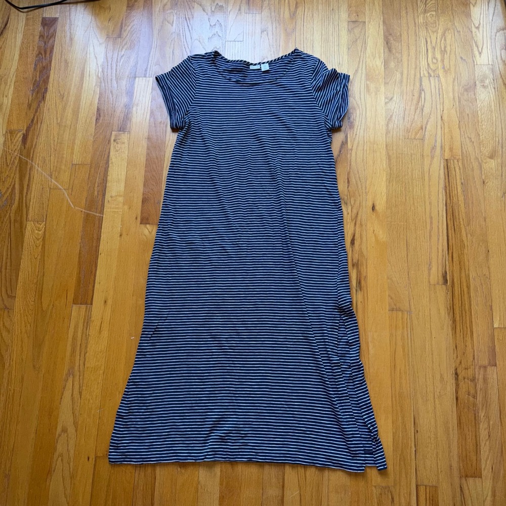 Delia + Cleo XL Navy Blue White Striped T-Shirt Maxi Dress Short Sleeve Nautical